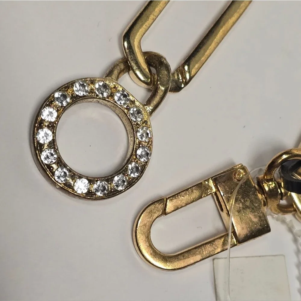 Vintage Gold Link Chain Belt Rhinestones Charm Accent Women's XL